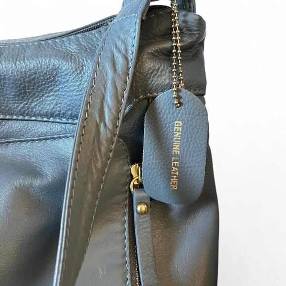 Great American Leather Works Muted Blue Lester Shoulder Bag With Zip Pockets - Picture 6 of 7